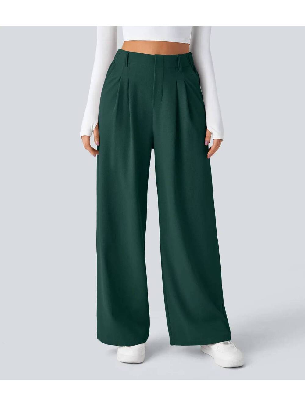 HALARA High Waisted Pocket Wide Leg Waffle Work Pants-M Tall